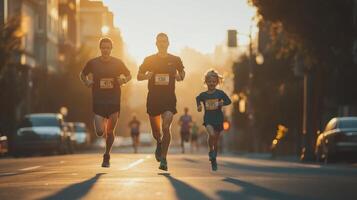 Running Family at Sunset. photo