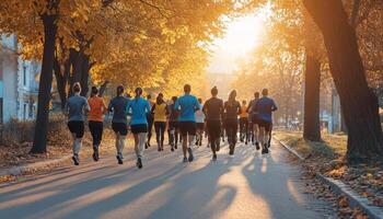 Runners in Autumn Park. photo