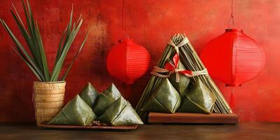 Zongzi and Lanterns for Chinese New Year. photo