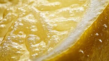 Close-up of a Lemon Wedge with Bubbles. photo