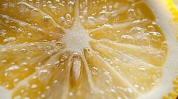 Close-up of a Lemon Slice with Bubbles. photo