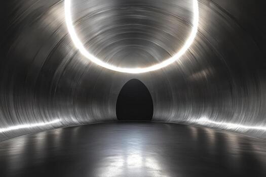 Futuristic underground tunnel with illuminated circular light structure photo