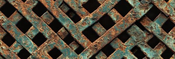 Rusted metal grate with diamond pattern of weathered texture and corrosion photo