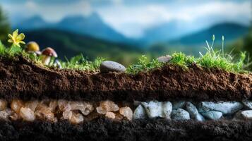 Layers of Earthy Richness with Stones, Plants, and Natural Features photo