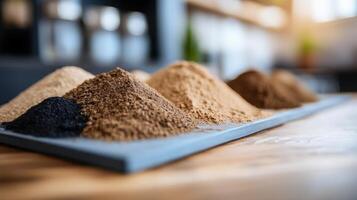 Different Types of Seasoning Powders in Clean Kitchen Environment photo