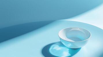 Minimalist White Bowl on Soft Blue Background with Gentle Shadows and Highlights, Perfect for Abstract or Culinary Concepts in Stock Photography photo