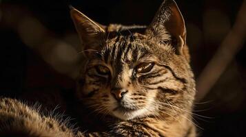 Majestic Feline Portrait in Soft Lighting Capturing the Essence of a Wild Cats Graceful Features and Striking Patterns in a Natural Environment photo