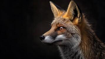 Close-Up Portrait of a Beautiful Fox with Detailed Features and Expressive Eyes Set Against a Dark Background, Capturing the Essence of Nature's Wildlife photo