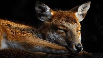 Peaceful Fox Sleeping in Shadows with Soft Fur Highlights, Capturing the Beauty and Serenity of Nature in a Stunning Close-Up Photography photo