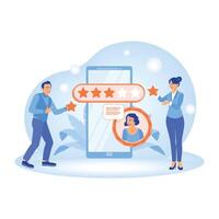 People fill out an online survey and assessment forms. vector