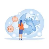 Illustration of the impact of carbon footprints on the environment with warning signs. vector