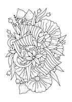 Coloring page with flowers and butterfly. Black and white background for coloring. vector