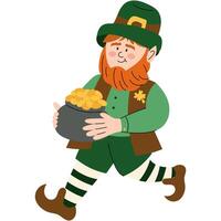 Leprechaun with a pot of gold, symbolizing luck and prosperity for St. Patricks Day. Happy St Patricks day greeting card vector