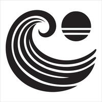 Abstract Wave and Sun Silhouette vector