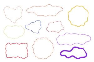 Zig zag frame border squiggle wavy set, underline brush stroke curved edges hand drawn empty tet box. Speech bubble badge jagged abstract shape. vector