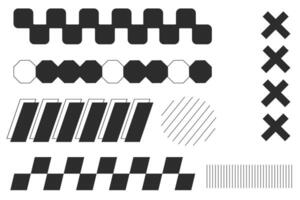 Y2k geometric elements border set, slash line, grid pattern. Groovy cyber retro design elements. vector