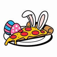 Easter Pizza Slice with Bunny Ears and Colorful Eggs Illustration vector
