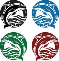 Dolphin in Circle with Waves Reflecting Freedom and Ocean Life vector