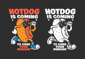 Hot Dog with sunglasses character in running pose with 2 color versions vector