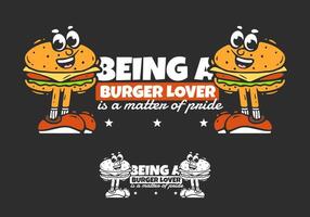 Two Burger character with legs illustration. Being a burger lover is a matter of pride vector