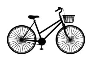 A simple, minimalist silhouette drawing of a bicycle in a side view with basket vector