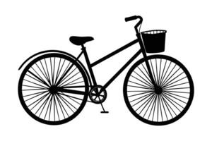 A simple, minimalist silhouette drawing of a bicycle in a side profile with front basket vector