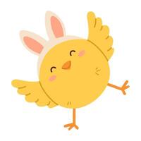 Happy little chick with Easter bunny ears. Flat isolated illustration vector
