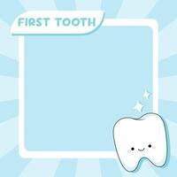 A photo frame for a photo with a baby's first tooth. Making a photo with a kawaii character and text. Photo template vector