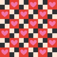 Retro geometrical Valentine's Day pattern with hearts vector