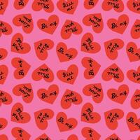 Pink pattern with red hearts with quotes vector