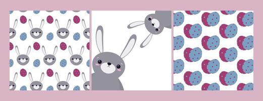 Easter. Set of posters. Seamless pattern with rabbit. vector