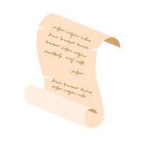 Old parchment paper scroll, ancient papyrus manuscript. Certificate, treasure map or document, letter, message or diploma. illustration. vector