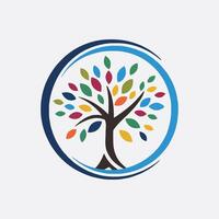 a colorful tree logo with a circle around it vector