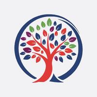a colorful tree logo with leaves in a circle vector