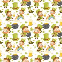 Seamless St. Patricks pattern. Cute leprechauns. For background, wrapping paper, fabric vector