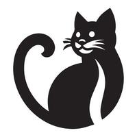 black and white silhouette of a cat's head and part of its body, positioned within a circular frame. vector