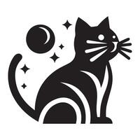 A stylized silhouette of a black cat, facing to the side, positioned within a crescent moon shape. vector