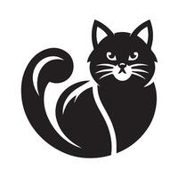 cheerful cartoon cat head and part of its body are depicted in a simple black and white design. vector