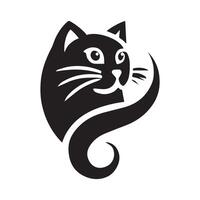 black and white, close-up graphic of a cat's head. vector