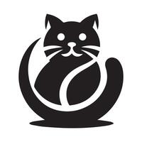 A stylized silhouette of a black cat looking outward, set within a circular frame. vector