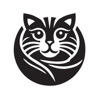 A simple, elegant black and white silhouette of a cat positioned within a circle. vector