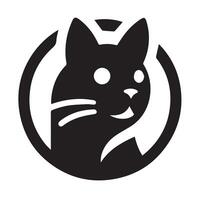 A stylized, black and white illustration of a cat's head, centered in a circle. vector