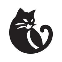 A simple, stylized graphic of a cat's head, in solid black, with large, expressive eyes and a happy, open mouth. vector