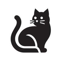 A stylized, cheerful cartoon cat head and part of its body are depicted in a simple black and white design. vector