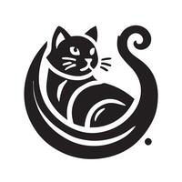 Cute Black Cat Silhouette in Circular Frame vector