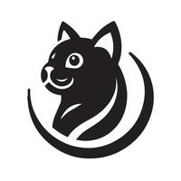 silhouette of a black cat, facing to the side, positioned within a crescent moon shape. vector