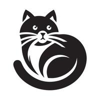 A simple, stylized black and white illustration of a cat's face. vector