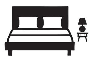 Modern Double Bed with Side Table Silhouette vector