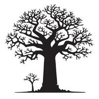Silhouette of a Baobab Tree and Sapling African Tree Illustration vector