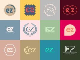 EZ logo company template. Letter e and z logotype. Set different classic serif lettering and modern bold text with design elements. Initial font typography. vector